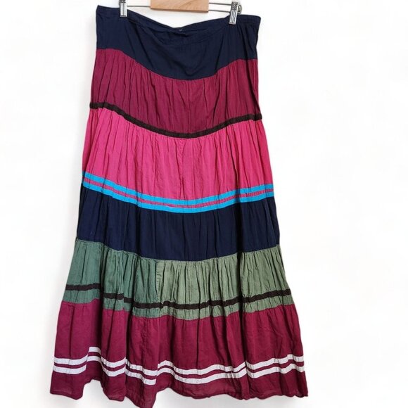 Y2K 90s Tiered Patchwork Maxi Skirt Sz Small Pull On Color Block Hippie Boho - Picture 12 of 12